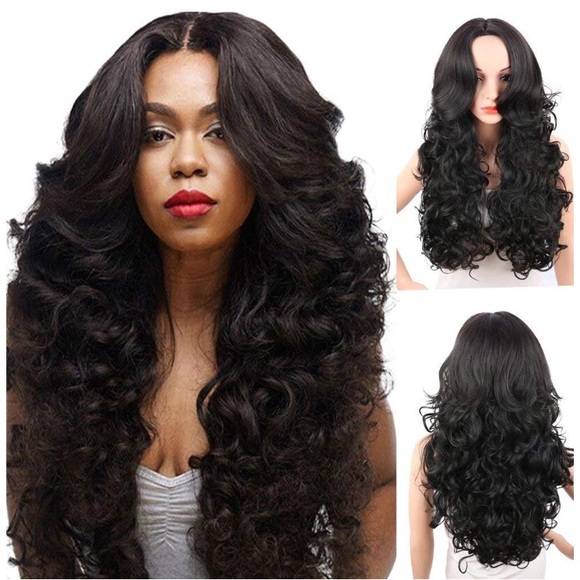✨Kia 28” BLACK CURLY MIDDLE PART Wig *NWT*✨ main image 4